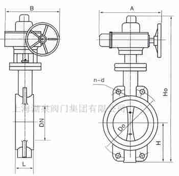 對(duì)夾式電動(dòng)蝶閥外形尺寸，安裝圖